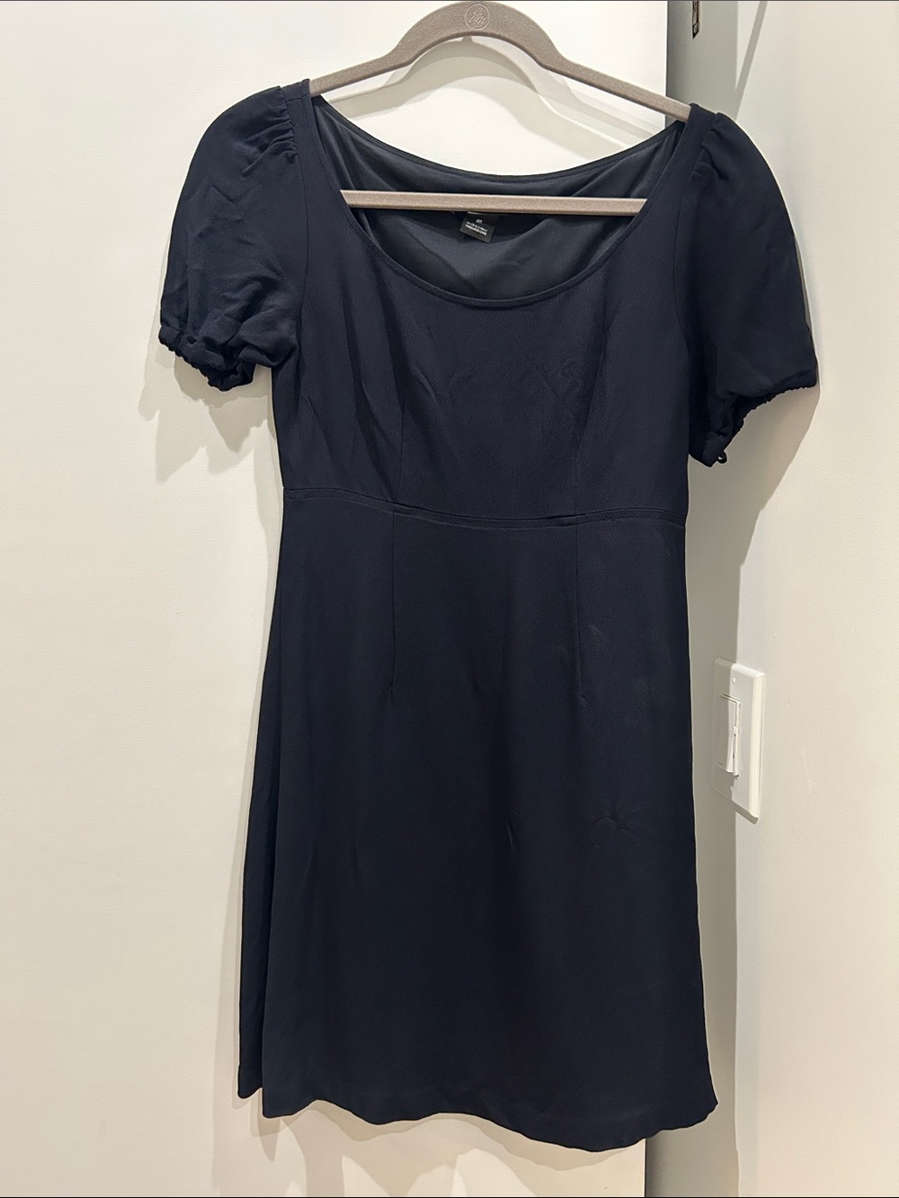 Club Monaco Black Scoop Neck Mini Dress with Puff Sleeves